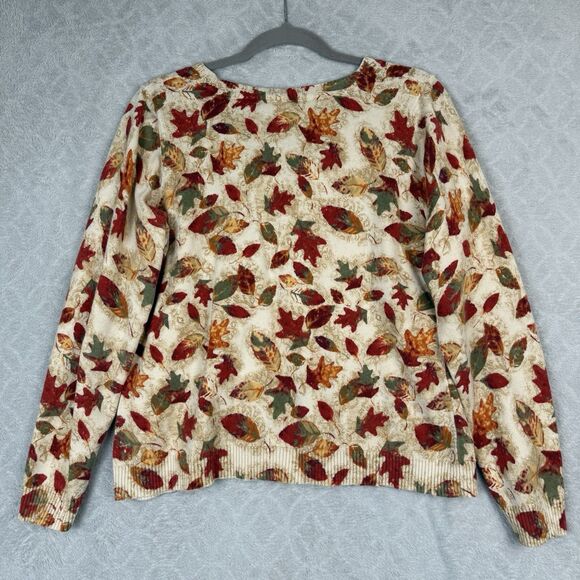 Vtg Fall Leaves Cardigan Sweater Womens Large Autumn Y2K Cottagecore Cotton Wool - Picture 4 of 10